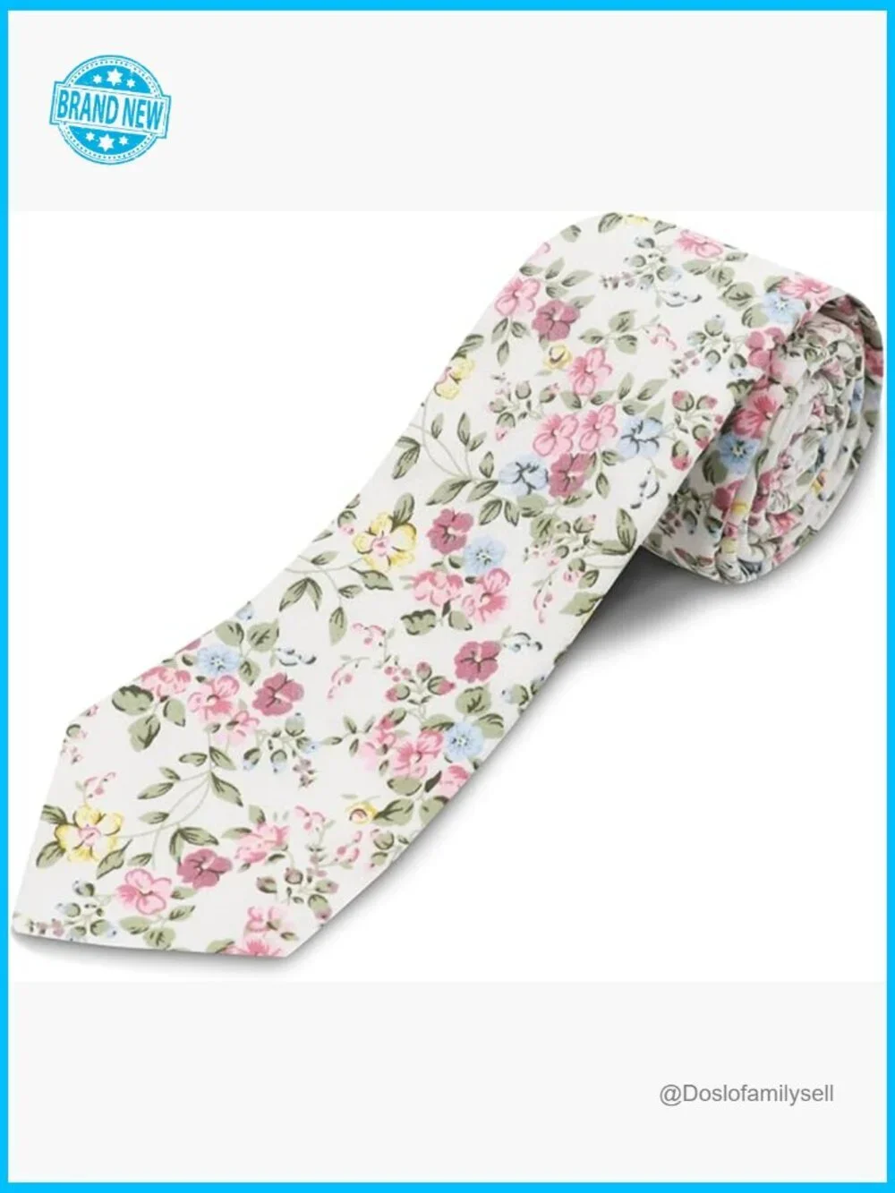 Skinny Floral Tie Cotton Linen Classic Elegant Wedding Party Formal